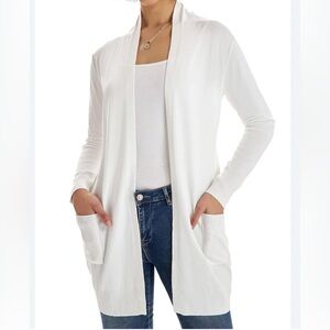 Grace Karin Women's White Classic Open Front Cardigan Size XL light knit